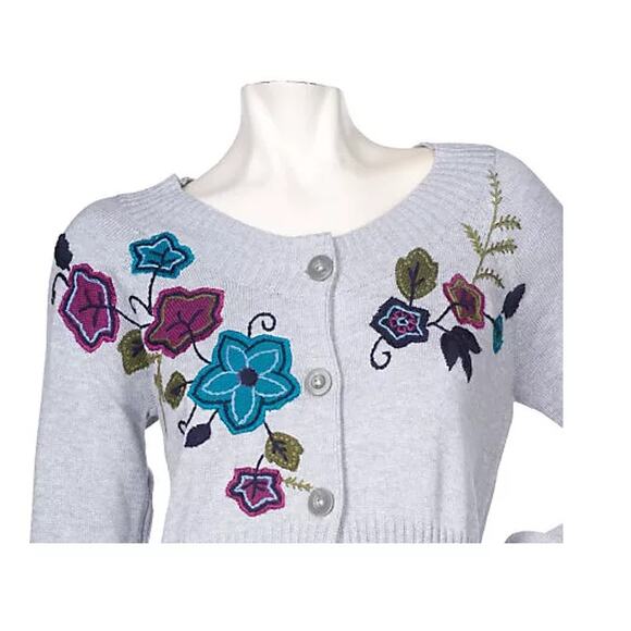 Denim & Co. Cardigan Sweater Womens 2X Button Jacket Embroidery Grandmacore NEW - Picture 2 of 12
